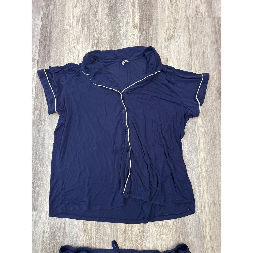 Nordstrom Moonlight Eco Pajamas Set Navy Blue White Piping Short Sleeve XL - Picture 3 of 13